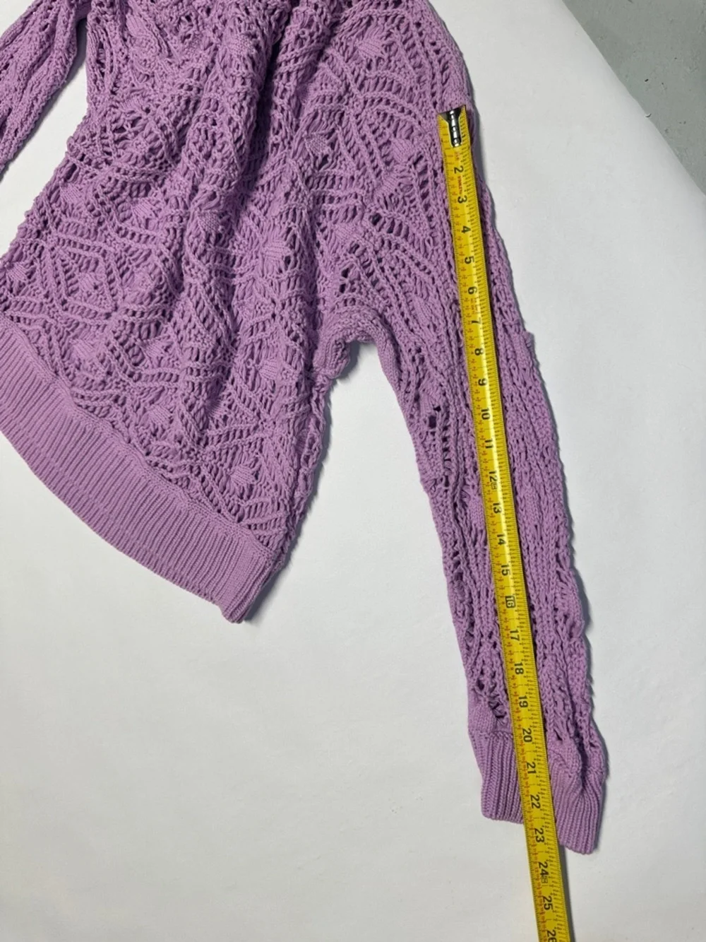 Elan Anthropologie L Crochet Open Knit Sweater Purple Asymmetrical Boho Grunge